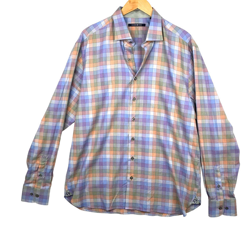 Men's Hammer Made Pastel Colored Tailored Long Sleeve Button Down Shirt-44/17.5